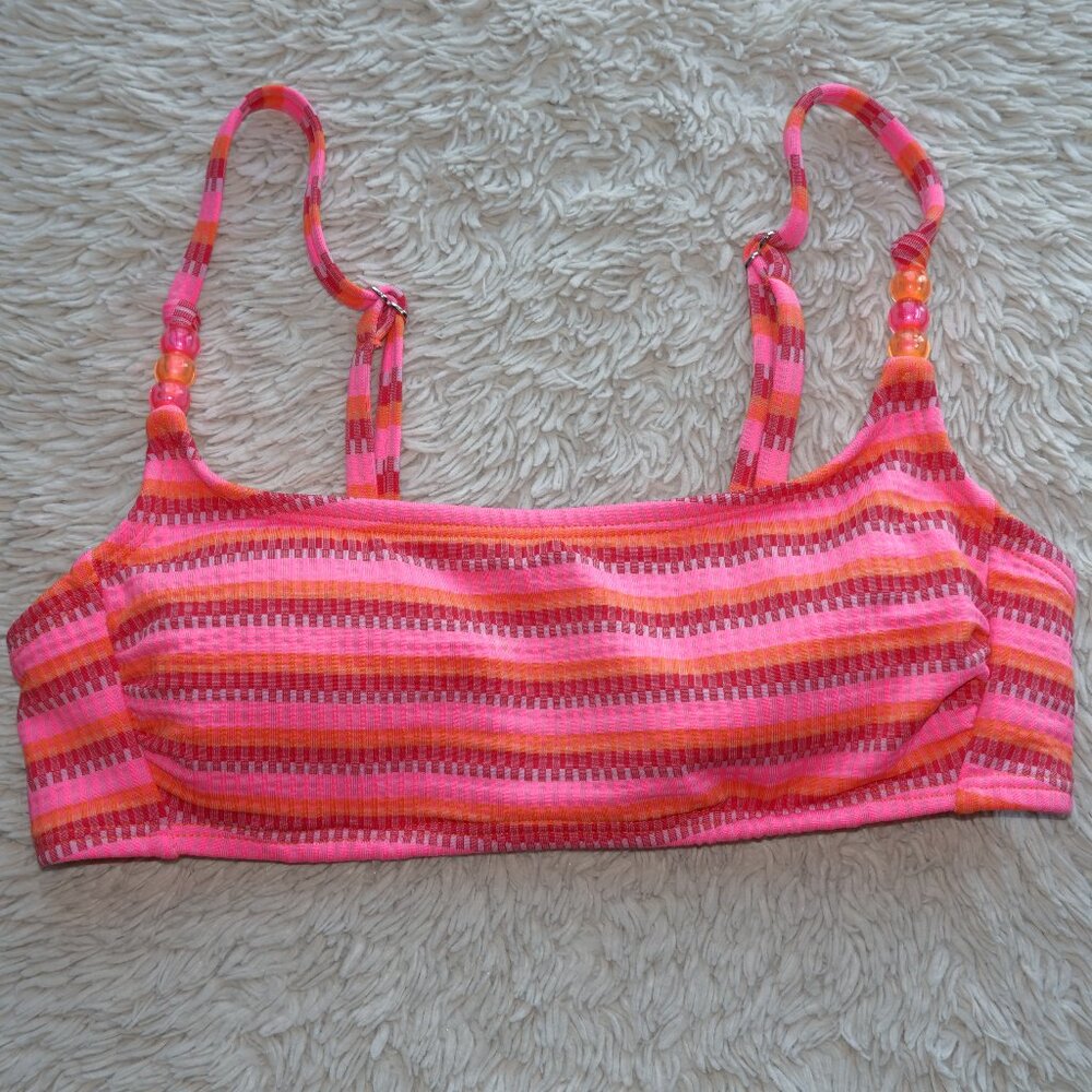 Women's Size XS Wild Fable Pink/Orange Striped Textured Bralette Bikini Top